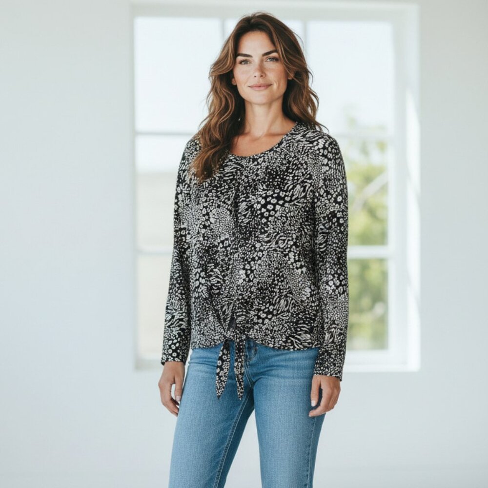 Creation Black and White Animal Print Blouse